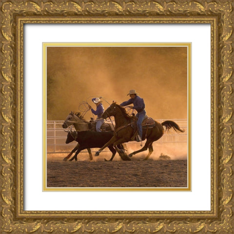 Roping on the Ranch II Gold Ornate Wood Framed Art Print with Double Matting by Dawson, Robert