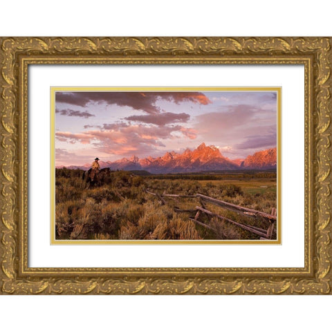 Ridin Fences 1 ~ Color Gold Ornate Wood Framed Art Print with Double Matting by Dawson, Robert