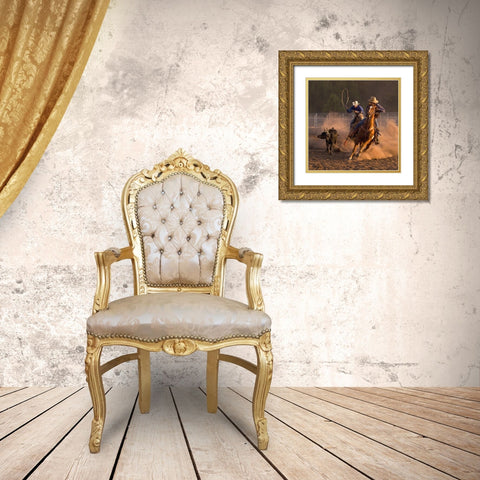 Roping on the Ranch III Gold Ornate Wood Framed Art Print with Double Matting by Dawson, Robert