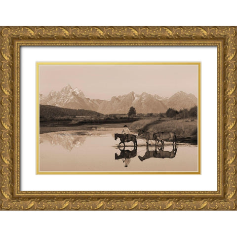 River Crossing II Gold Ornate Wood Framed Art Print with Double Matting by Dawson, Robert