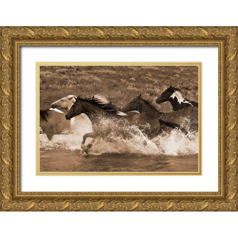 River Race Gold Ornate Wood Framed Art Print with Double Matting by Dawson, Robert