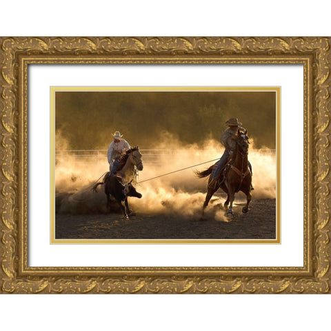 Ropin on the Ranch Gold Ornate Wood Framed Art Print with Double Matting by Dawson, Robert
