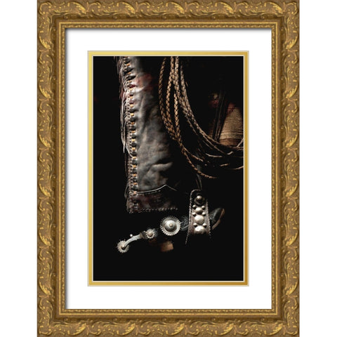 Shotgun Chaps Gold Ornate Wood Framed Art Print with Double Matting by Dawson, Robert