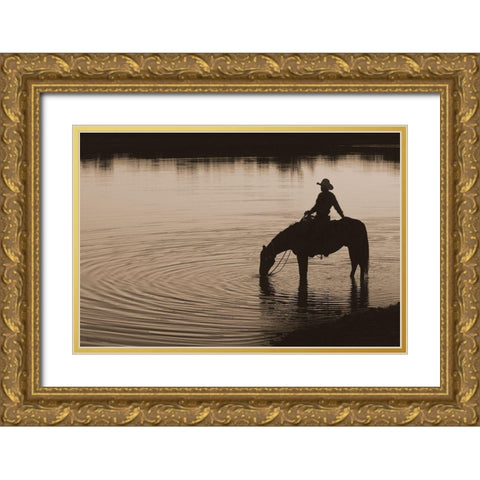 Texas Sunset ~ Sepia Gold Ornate Wood Framed Art Print with Double Matting by Dawson, Robert