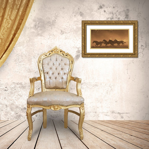 The Sprint for Home Gold Ornate Wood Framed Art Print with Double Matting by Dawson, Robert