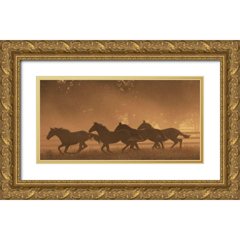 The Sprint for Home Gold Ornate Wood Framed Art Print with Double Matting by Dawson, Robert