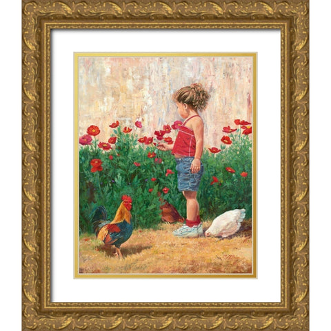 Country Girl Gold Ornate Wood Framed Art Print with Double Matting by Dudley, June