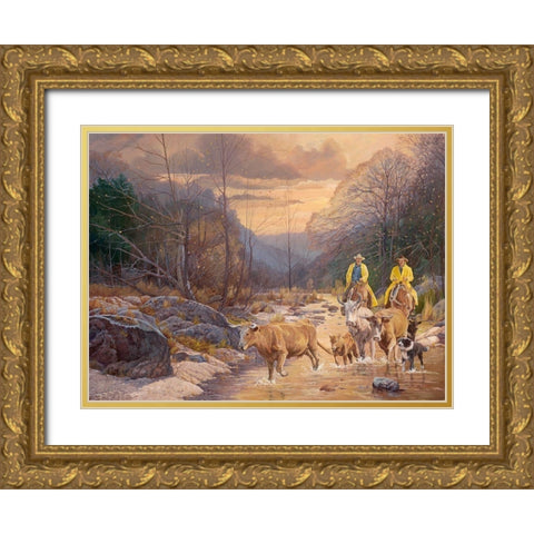 Early Morning Ride Gold Ornate Wood Framed Art Print with Double Matting by Dudley, June