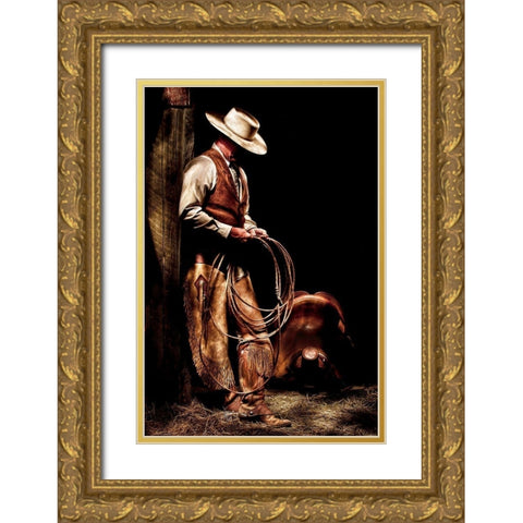 Cowboy With A Rope Gold Ornate Wood Framed Art Print with Double Matting by Dawson, Robert