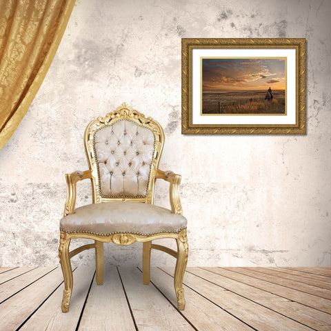 Sunset on the Prairie Gold Ornate Wood Framed Art Print with Double Matting by Dawson, Robert