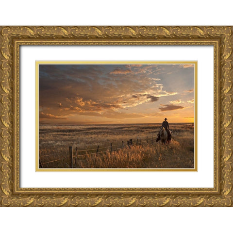 Sunset on the Prairie Gold Ornate Wood Framed Art Print with Double Matting by Dawson, Robert