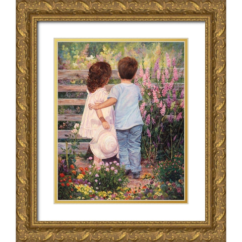 Flowers For The Lady Gold Ornate Wood Framed Art Print with Double Matting by Dudley, June