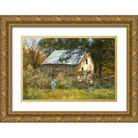 Morning Chat Gold Ornate Wood Framed Art Print with Double Matting by Dudley, June