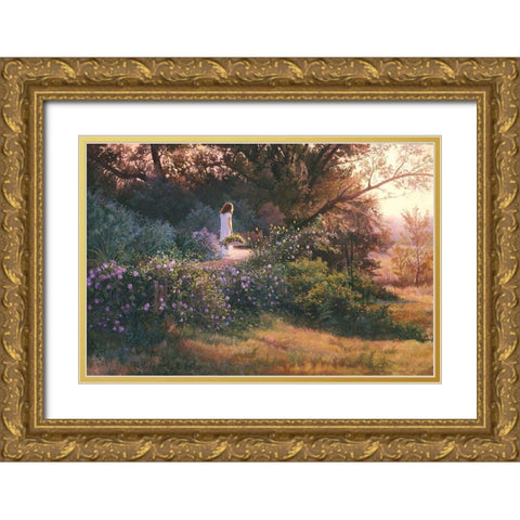 Morning Stroll Gold Ornate Wood Framed Art Print with Double Matting by Dudley, June