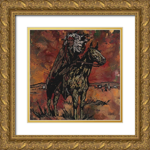 Sioux Rider Gold Ornate Wood Framed Art Print with Double Matting by Kuehl, Cody