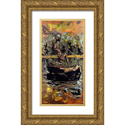 Canoe Gold Ornate Wood Framed Art Print with Double Matting by Kuehl, Cody