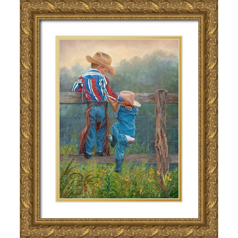 Cowboy Up Gold Ornate Wood Framed Art Print with Double Matting by Dudley, June