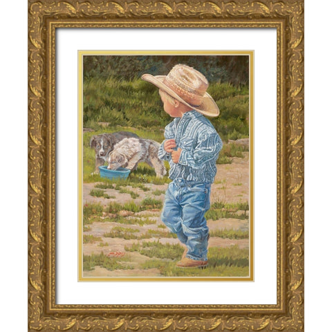 Little Boy Blue Gold Ornate Wood Framed Art Print with Double Matting by Dudley, June