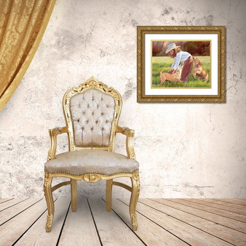 Puppy Love Gold Ornate Wood Framed Art Print with Double Matting by Dudley, June