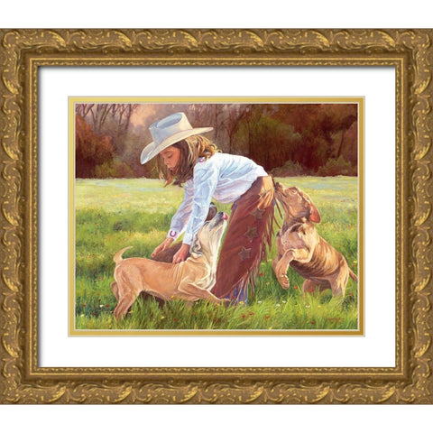 Puppy Love Gold Ornate Wood Framed Art Print with Double Matting by Dudley, June