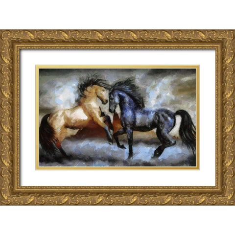 Horse Play I Gold Ornate Wood Framed Art Print with Double Matting by Bolokofsky, Ronald