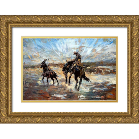 Buckin Bronco Gold Ornate Wood Framed Art Print with Double Matting by Bolokofsky, Ronald