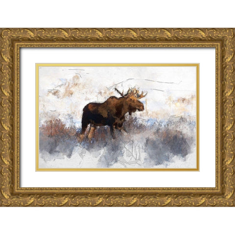 Bull Moose Gold Ornate Wood Framed Art Print with Double Matting by Bolokofsky, Ronald