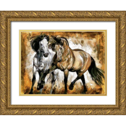 Horse Play II Gold Ornate Wood Framed Art Print with Double Matting by Bolokofsky, Ronald