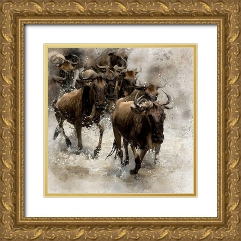 Crossing the River Gold Ornate Wood Framed Art Print with Double Matting by Bolokofsky, Ronald
