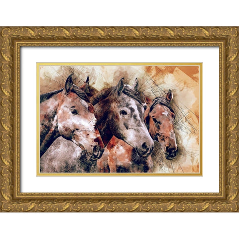 Horse Trio Gold Ornate Wood Framed Art Print with Double Matting by Bolokofsky, Ronald