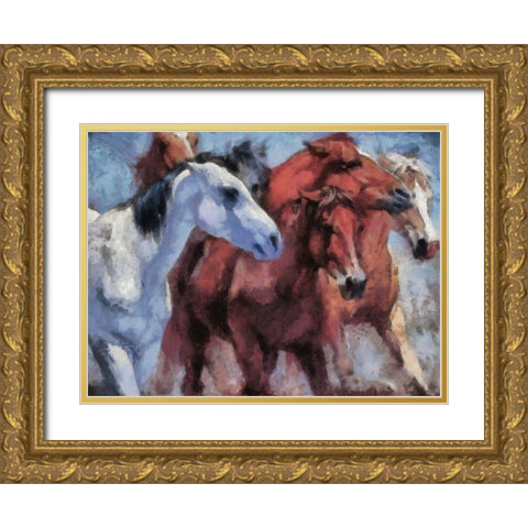 Small Herd Gold Ornate Wood Framed Art Print with Double Matting by Bolokofsky, Ronald