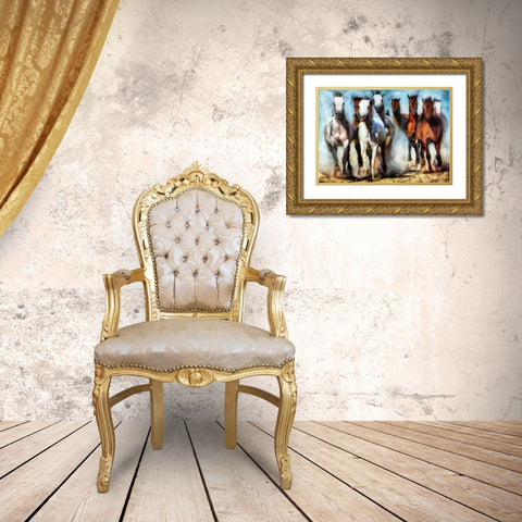 Running Herd III Gold Ornate Wood Framed Art Print with Double Matting by Bolokofsky, Ronald