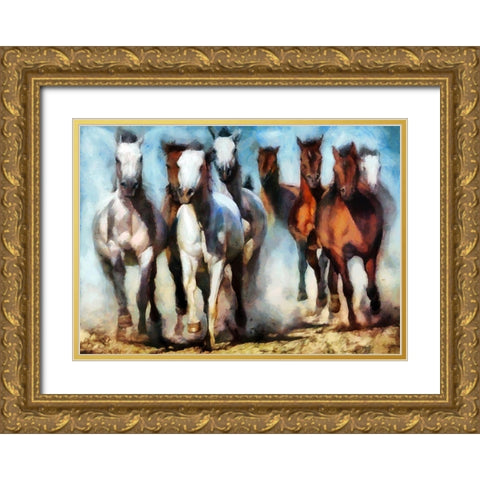 Running Herd III Gold Ornate Wood Framed Art Print with Double Matting by Bolokofsky, Ronald