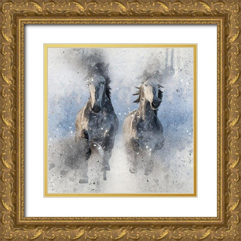 Two Horses More Gold Ornate Wood Framed Art Print with Double Matting by Bolokofsky, Ronald