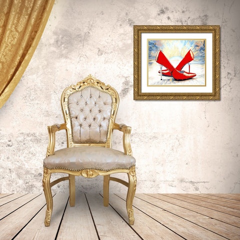 Hot Red Pumps Gold Ornate Wood Framed Art Print with Double Matting by Bolokofsky, Ronald