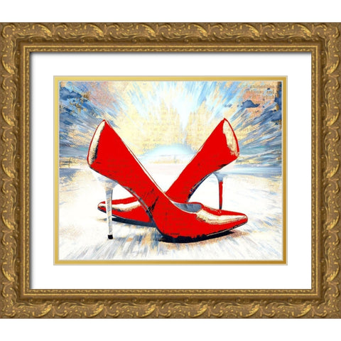 Hot Red Pumps Gold Ornate Wood Framed Art Print with Double Matting by Bolokofsky, Ronald