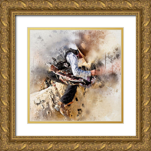 Bull Ride Gold Ornate Wood Framed Art Print with Double Matting by Bolokofsky, Ronald