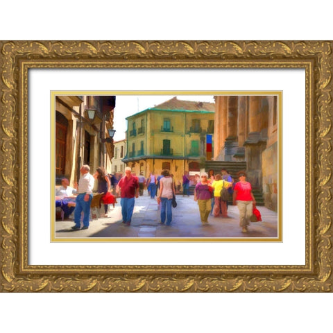 Crowded Spanish Street Gold Ornate Wood Framed Art Print with Double Matting by Bolokofsky, Ronald