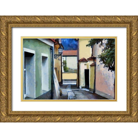 Narrow Street Gold Ornate Wood Framed Art Print with Double Matting by Bolokofsky, Ronald
