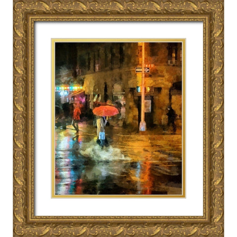 Red Umbrella Gold Ornate Wood Framed Art Print with Double Matting by Bolokofsky, Ronald
