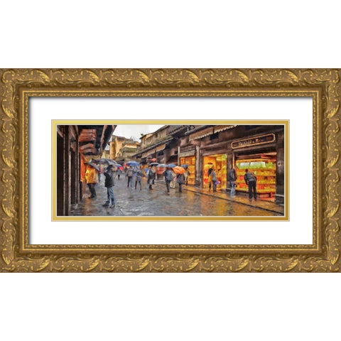 Shopping In the Rain Gold Ornate Wood Framed Art Print with Double Matting by Bolokofsky, Ronald
