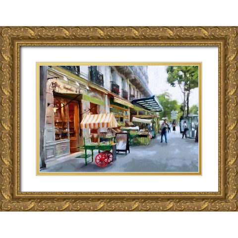 Street Shops in Paris Gold Ornate Wood Framed Art Print with Double Matting by Bolokofsky, Ronald