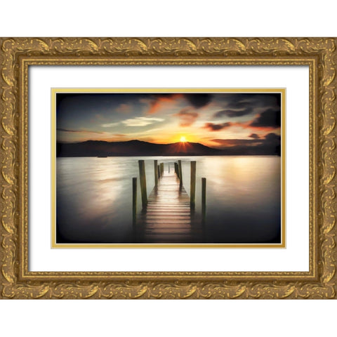 Jetty Sunset Gold Ornate Wood Framed Art Print with Double Matting by Bolokofsky, Ronald