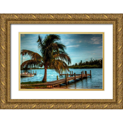 Private Jetty Gold Ornate Wood Framed Art Print with Double Matting by Bolokofsky, Ronald