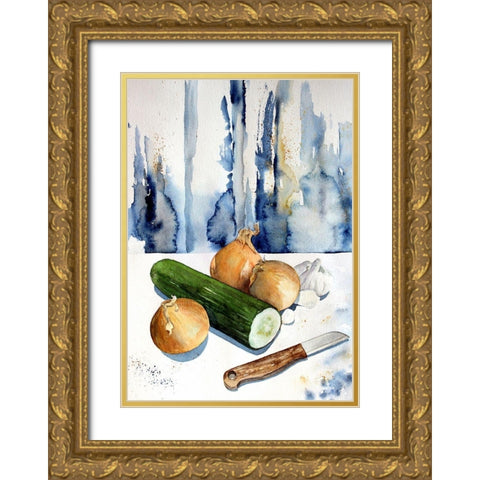 Cutting Up the Veggies Gold Ornate Wood Framed Art Print with Double Matting by Bolokofsky, Ronald