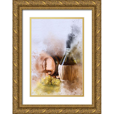 Wine and Grapes I Gold Ornate Wood Framed Art Print with Double Matting by Bolokofsky, Ronald