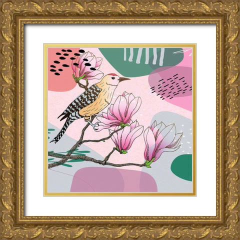 Bird On A Branch 110 Gold Ornate Wood Framed Art Print with Double Matting by Bolokofsky, Ronald