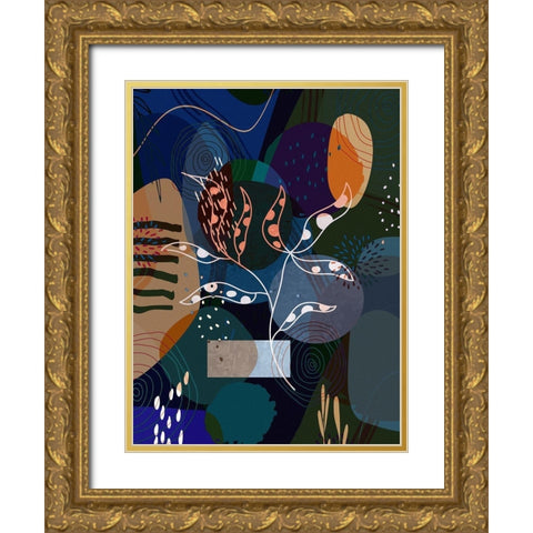 Floral Abstract 402 Gold Ornate Wood Framed Art Print with Double Matting by Bolokofsky, Ronald
