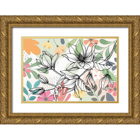 Magnolia Branch 136 Gold Ornate Wood Framed Art Print with Double Matting by Bolokofsky, Ronald