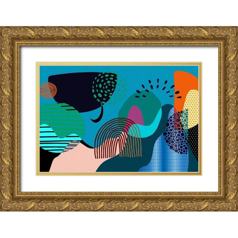 Mid Century Shapes 532 Gold Ornate Wood Framed Art Print with Double Matting by Bolokofsky, Ronald